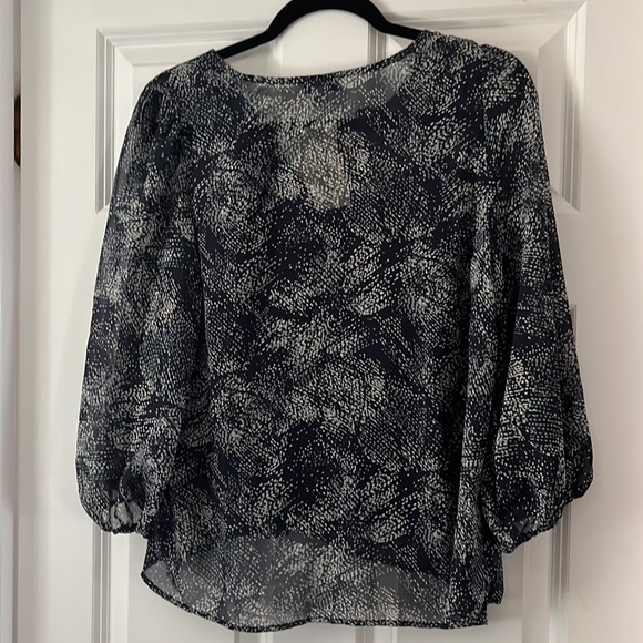 Courtney Split Neck Navy, Blue & White semi-sheer Blouse with camisole - Picture 3 of 4